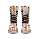 Pastel Striped Cupcake Pattern Print Winter Boots