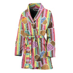 Pastel Striped Cupcake Pattern Print Women's Bathrobe