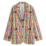 Pastel Striped Cupcake Pattern Print Women's Blazer