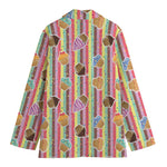 Pastel Striped Cupcake Pattern Print Women's Blazer
