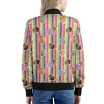 Pastel Striped Cupcake Pattern Print Women's Bomber Jacket