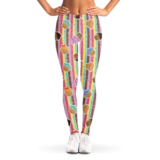Pastel Striped Cupcake Pattern Print Women's Leggings