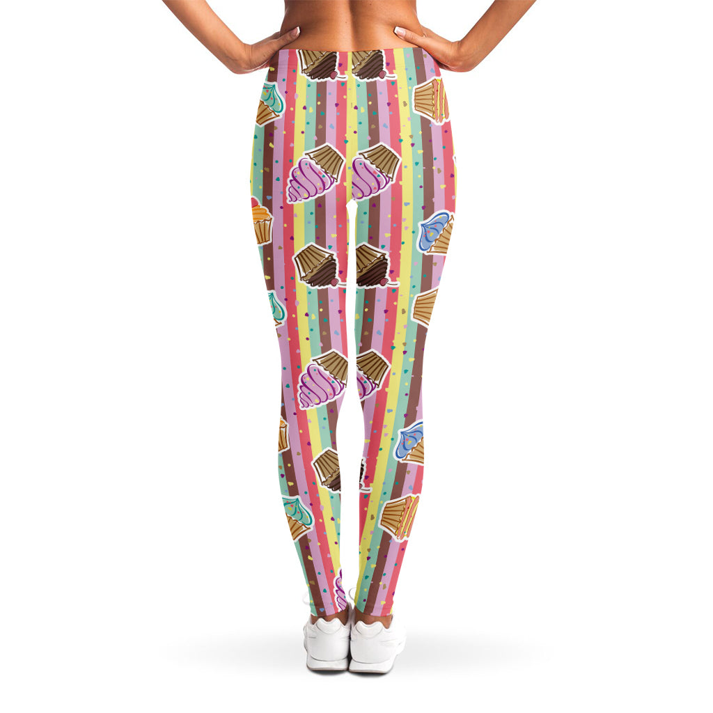 Pastel Striped Cupcake Pattern Print Women's Leggings
