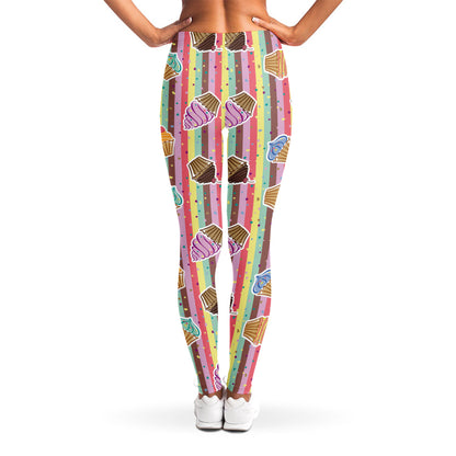 Pastel Striped Cupcake Pattern Print Women's Leggings