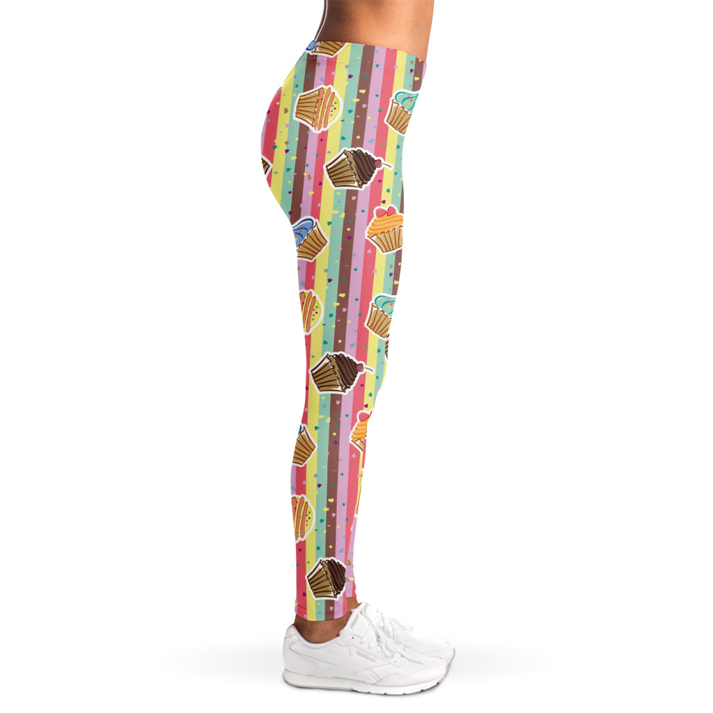Pastel Striped Cupcake Pattern Print Women's Leggings