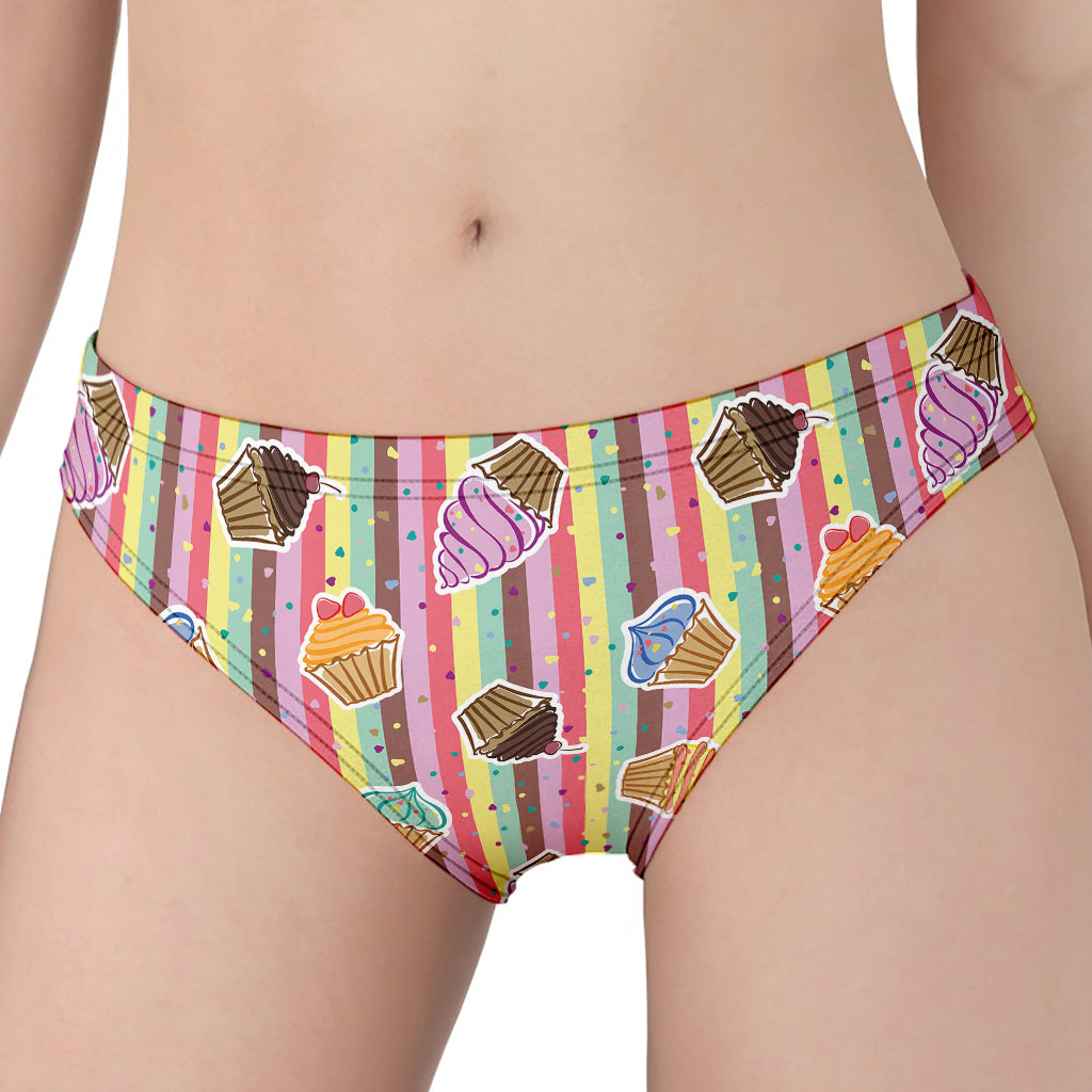 Pastel Striped Cupcake Pattern Print Women's Panties