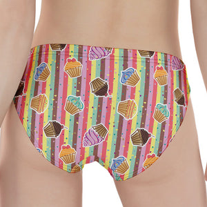 Pastel Striped Cupcake Pattern Print Women's Panties