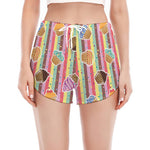 Pastel Striped Cupcake Pattern Print Women's Split Running Shorts