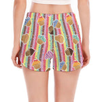 Pastel Striped Cupcake Pattern Print Women's Split Running Shorts
