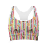 Pastel Striped Cupcake Pattern Print Women's Sports Bra
