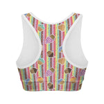 Pastel Striped Cupcake Pattern Print Women's Sports Bra
