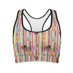 Pastel Striped Cupcake Pattern Print Women's Sports Bra