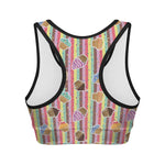 Pastel Striped Cupcake Pattern Print Women's Sports Bra