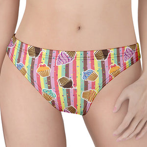 Pastel Striped Cupcake Pattern Print Women's Thong