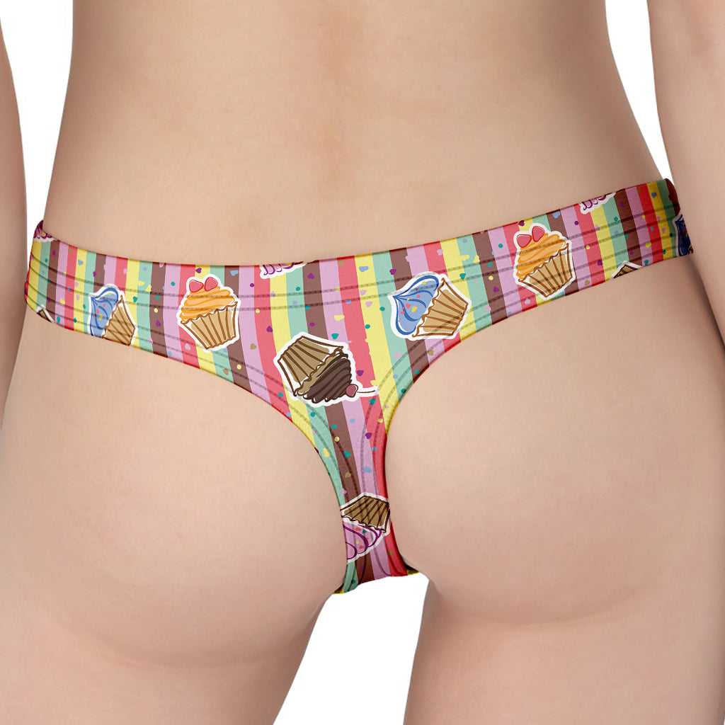 Pastel Striped Cupcake Pattern Print Women's Thong