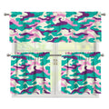 Pastel Teal And Purple Camouflage Print 3 Piece Kitchen Curtains
