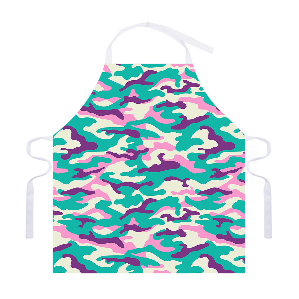 Pastel Teal And Purple Camouflage Print Adjustable Apron
