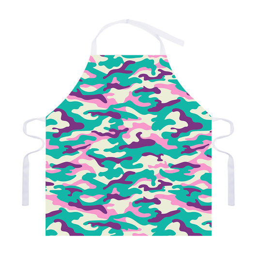 Pastel Teal And Purple Camouflage Print Adjustable Apron
