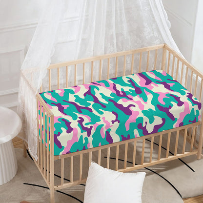 Pastel Teal And Purple Camouflage Print Baby Crib Sheet