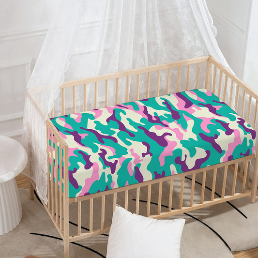 Pastel Teal And Purple Camouflage Print Baby Crib Sheet