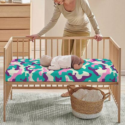 Pastel Teal And Purple Camouflage Print Baby Crib Sheet
