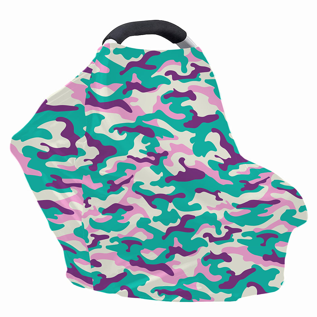 Pastel Teal And Purple Camouflage Print Baby Seat Cover
