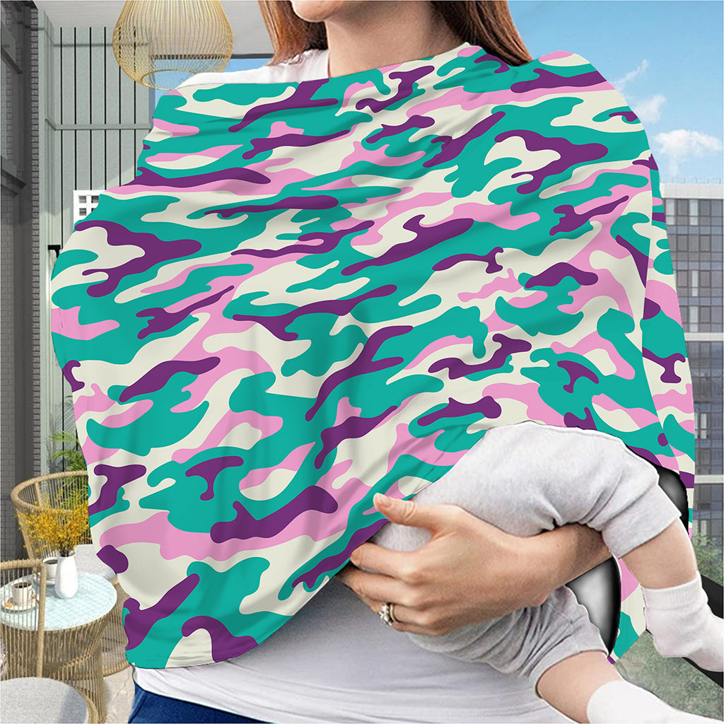 Pastel Teal And Purple Camouflage Print Baby Seat Cover