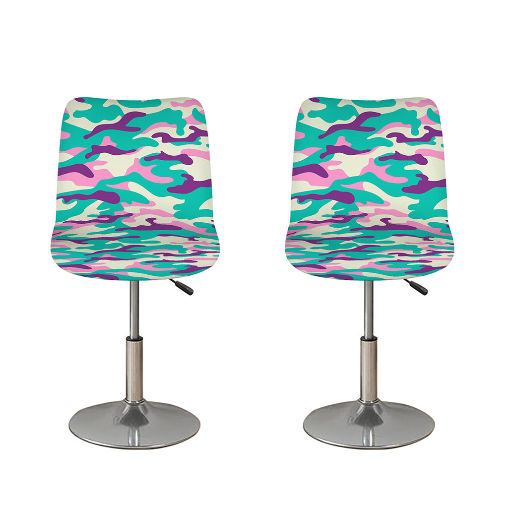 Pastel Teal And Purple Camouflage Print Bar Stool Covers