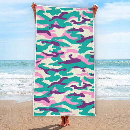 Pastel Teal And Purple Camouflage Print Beach Towel