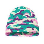 Pastel Teal And Purple Camouflage Print Beanie