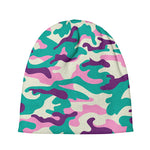 Pastel Teal And Purple Camouflage Print Beanie