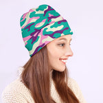 Pastel Teal And Purple Camouflage Print Beanie