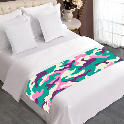 Pastel Teal And Purple Camouflage Print Bed Runner