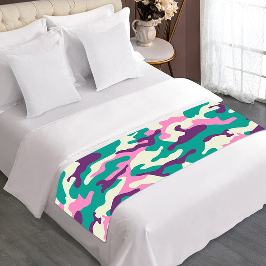 Pastel Teal And Purple Camouflage Print Bed Runner