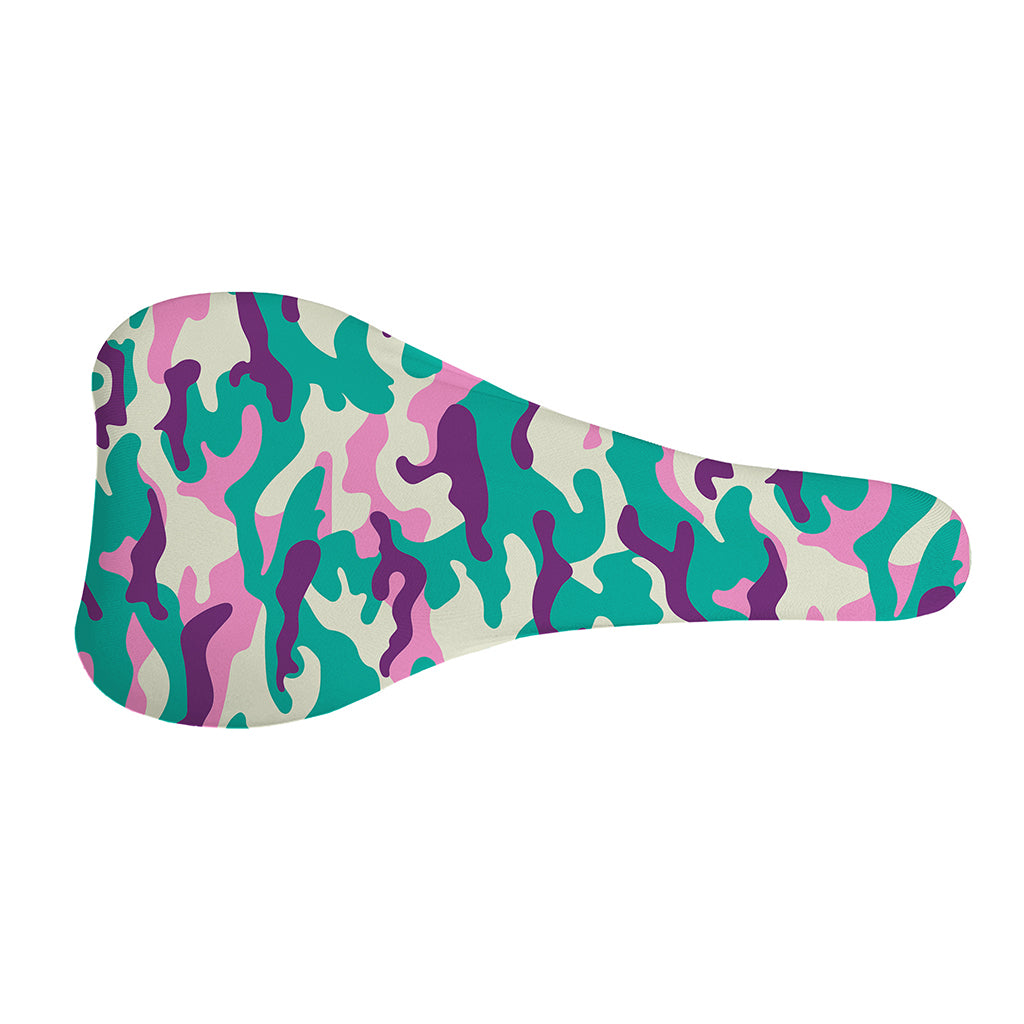 Pastel Teal And Purple Camouflage Print Bicycle Seat Cover