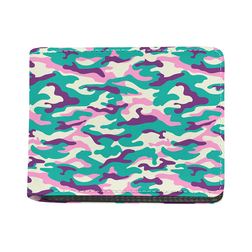 Pastel Teal And Purple Camouflage Print Bifold Wallet