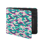 Pastel Teal And Purple Camouflage Print Bifold Wallet