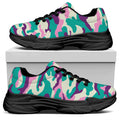 Pastel Teal And Purple Camouflage Print Black Chunky Shoes