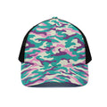 Pastel Teal And Purple Camouflage Print Black Mesh Trucker Hat