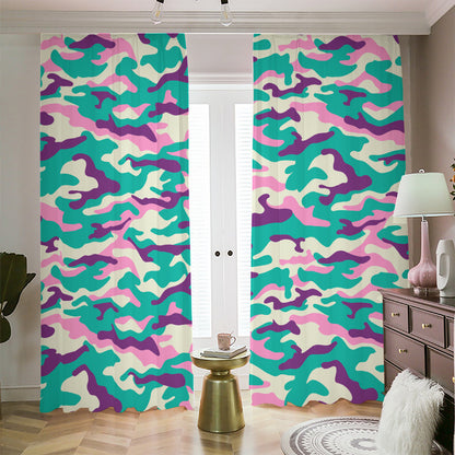 Pastel Teal And Purple Camouflage Print Blackout Pencil Pleat Curtains