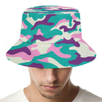 Pastel Teal And Purple Camouflage Print Bucket Hat