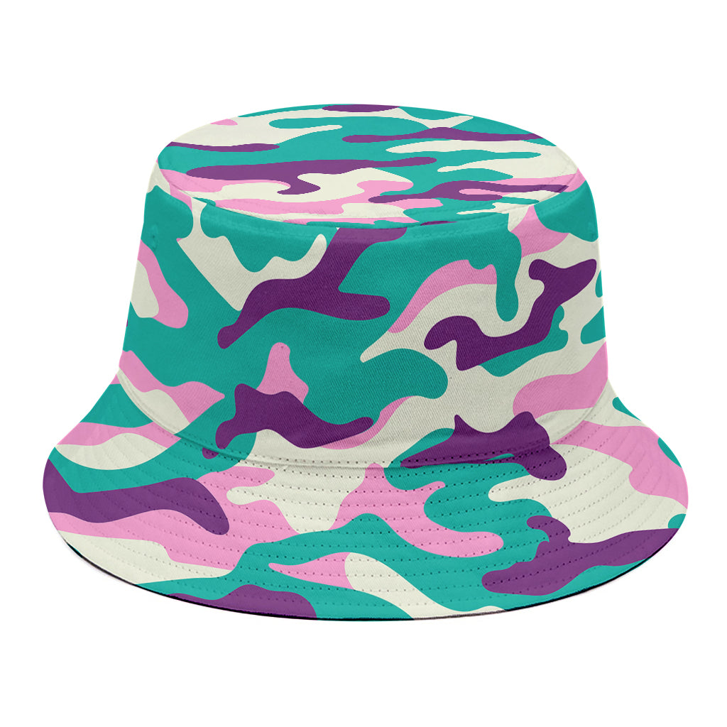 Pastel Teal And Purple Camouflage Print Bucket Hat