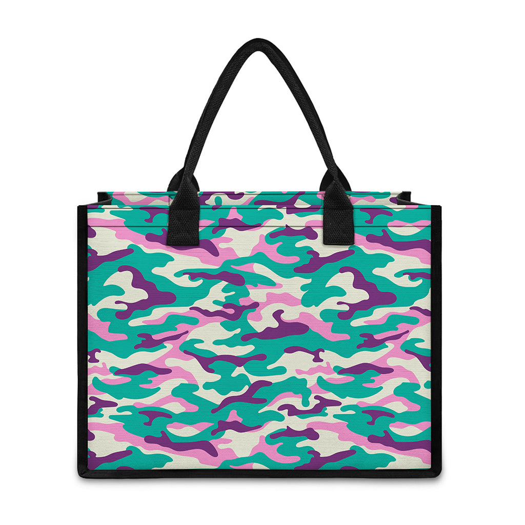 Pastel Teal And Purple Camouflage Print Canvas Tote Bag