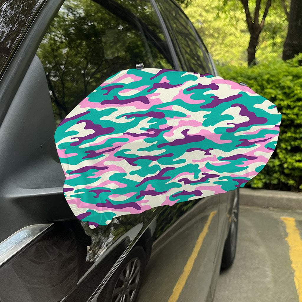 Pastel Teal And Purple Camouflage Print Car Side Mirror Covers