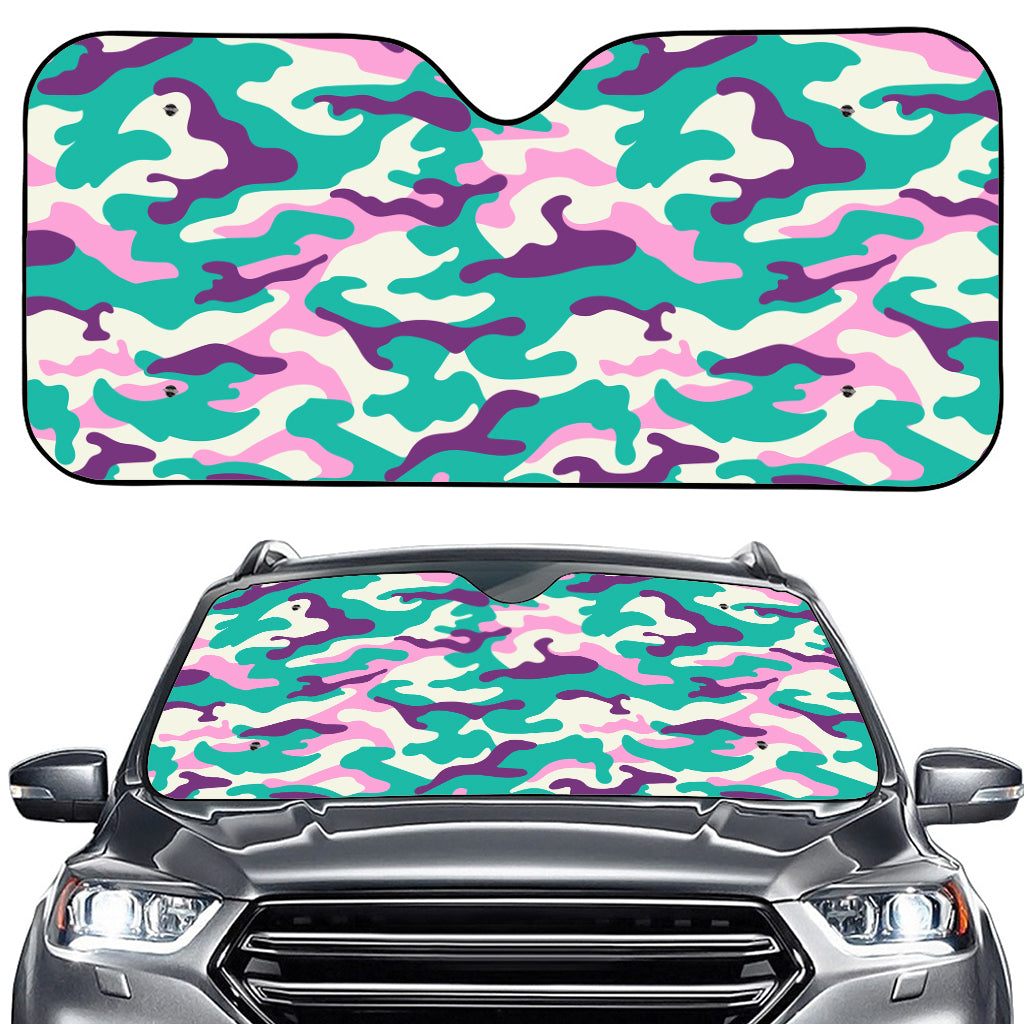 Pastel Teal And Purple Camouflage Print Car Windshield Sun Shade