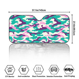 Pastel Teal And Purple Camouflage Print Car Windshield Sun Shade