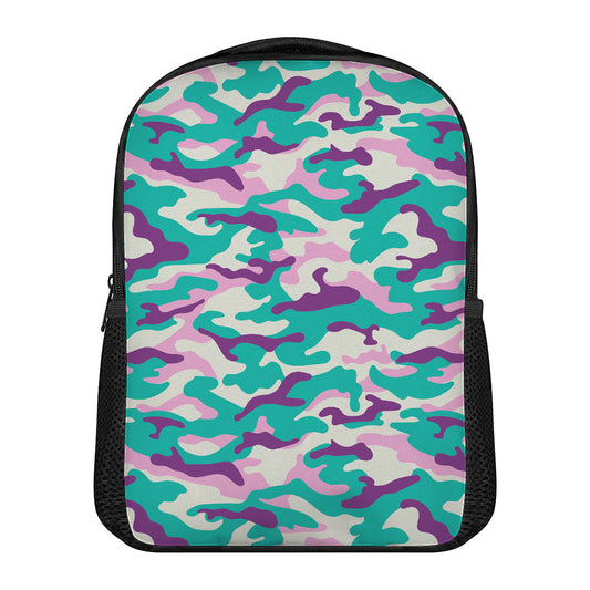 Pastel Teal And Purple Camouflage Print Casual Backpack