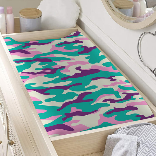 Pastel Teal And Purple Camouflage Print Changing Pad Cover