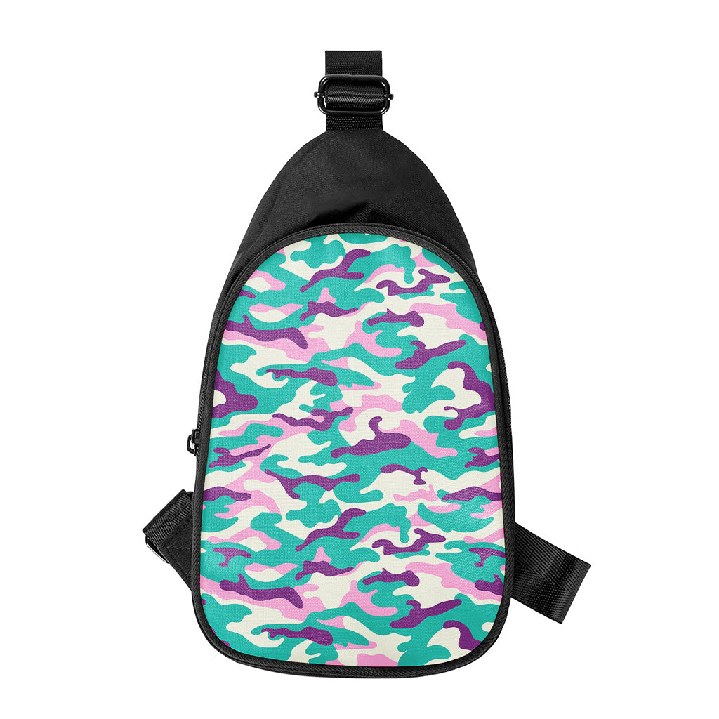 Pastel Teal And Purple Camouflage Print Chest Bag