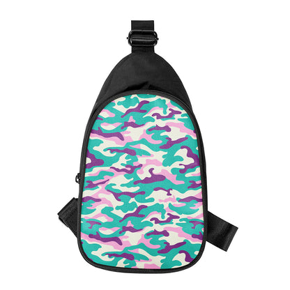 Pastel Teal And Purple Camouflage Print Chest Bag